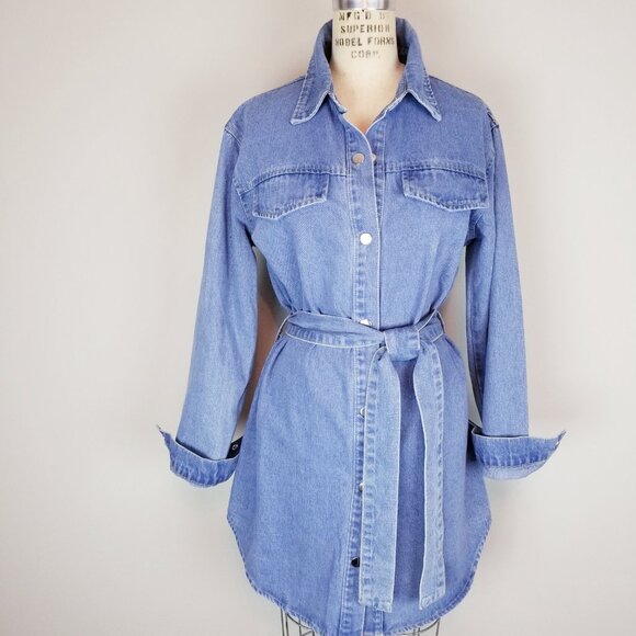 Vintage Inspired Light Denim Snap Front Shirt Dress or Long Jacket Size Large - Picture 4 of 11